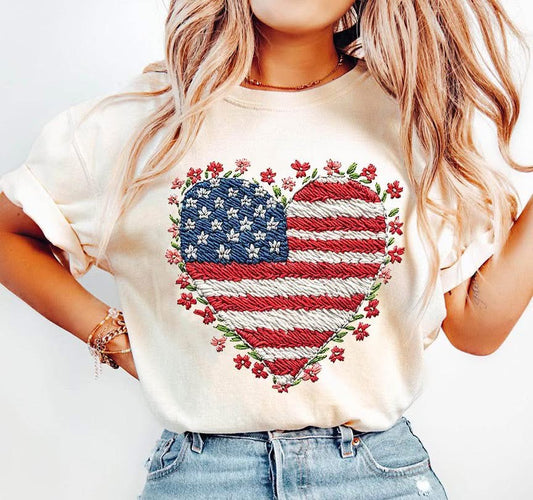 Flag Heart Faux Embroidery